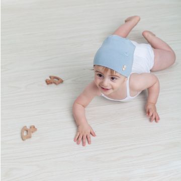 Dusty Blue Sretch Cotton Button Beanie