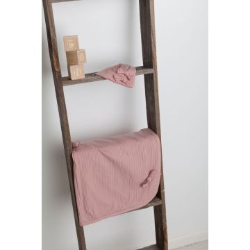 Ribbed Bow Blanket and Hat Gift Set Mauve