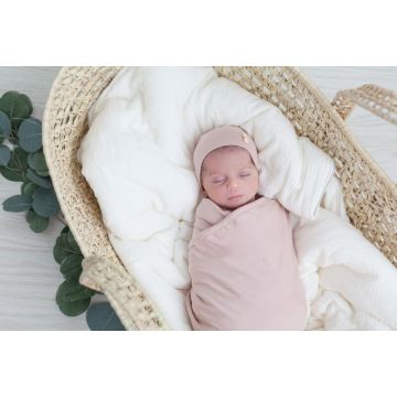 Mauve Stretch Cotton Button Beanie 