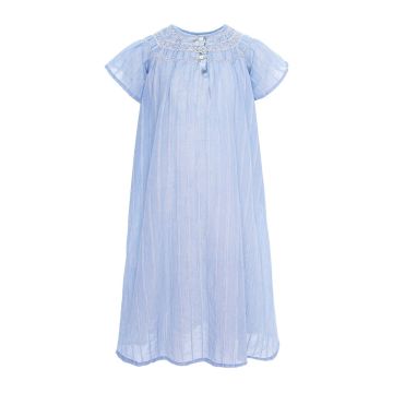 Pernille HAND MADE SMOKED STITCH /EMBROIDERED COTTON/LUREX DETAILS AND HAND SMOKIN STITCH DRESS Ciel Blue