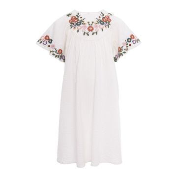 Pernille EMBROIDERED MULTI COLOURED FLOWERS Ivory White