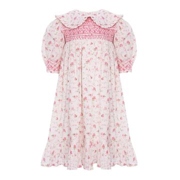 Pernille HANDMADE SMOKED STITCH DETAILS/PINK ROSES DRESS