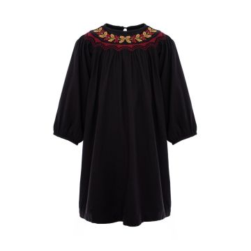 Pernille EMBROIDERED COTTON/TWILL DRESS