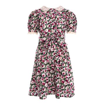 Pernille KNITTED COLLAR /MULTICOLOURED ROSES DRESS