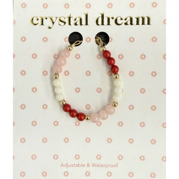 Crystal Dream Coral,red And ivory Pearls Glitter Bracelet