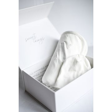 Nics Ribbed Swaddle And Beanie Gift Set Ivory