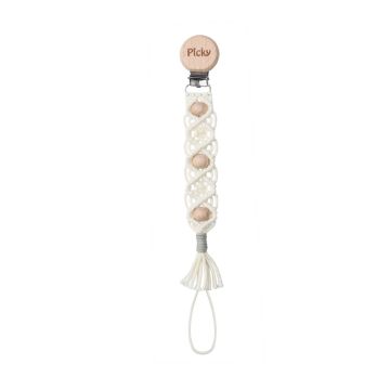 Picky Macrame Pacifier Clip With Wood Beads -Slate Trim