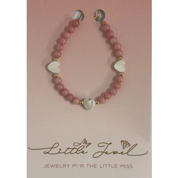 My Little Jewel Pink Gemstone and Mop Heart Beaded Blacelet