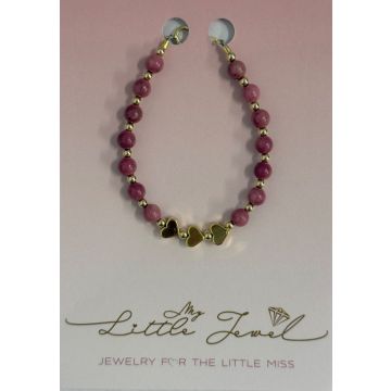 My Little Jewel 14KT gold filled beads and rhionite and 3 gold heart center bangle style bracelet