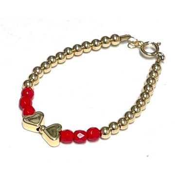 My Little Jewel Gold center bow with red beads and gf beads bracelet 