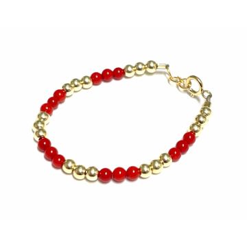 My Little Jewel 3mm new red coral and golled filled beaded Bracelet