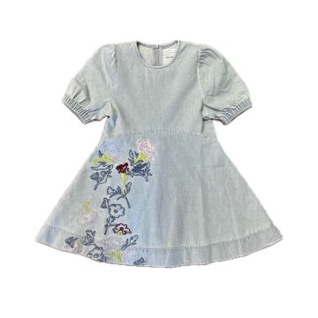 Jouet Aline Denim Dress with Floral Embroidery