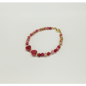 My little Jewel rhodonite 2mm beaded bracelet center bow gf findings