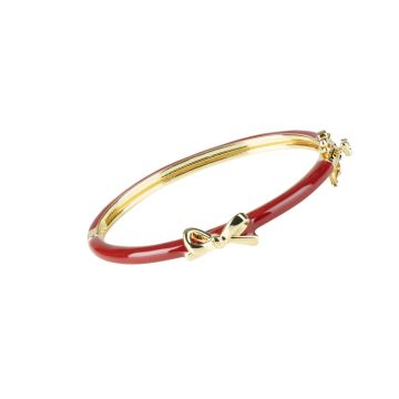 Picky Baby Enamel Deep Red Bangle With Gold Bow