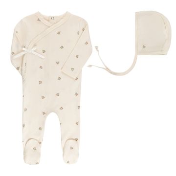 Ely's and Co Embroidered Collection Ivory Tulip Footie + Bonnet