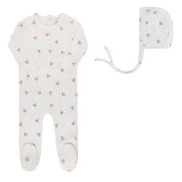 Ely's and Co Velour Leaf Pattern Footie+Bonnet