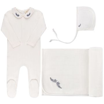 Ely's and Co Organic Embroidered Collar Collection Ivory Leaf Standard 3 Pc Set