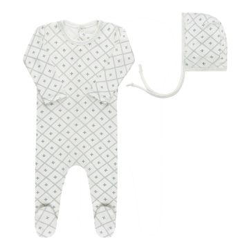 Aurora Diamond Print Collection - Footie + Bonnet