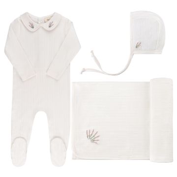 Ely's and Co Organic Embroidered Collar Collection Ivory Heather Standard 3 Pc Set