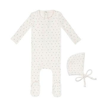 Mini Label Ivory Petal Pointelle Floral Footie and Hat-Girls