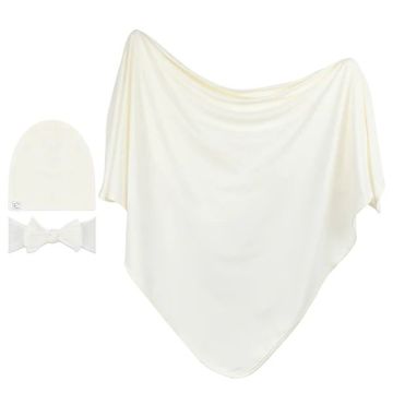 Ely's & Co Spandex Swaddle Blankets + beanie & headband - Ivory
