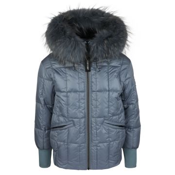 Cozy Coop Quilted Fur Hood Coat Down Filled Blue