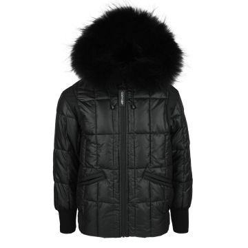 Cozy Coop Quilted Fur Hood Coat Down Filled Black
