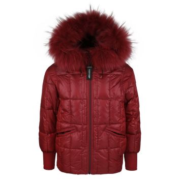 Cozy Coop Quilted Fur Hood Coat Down Filled Red