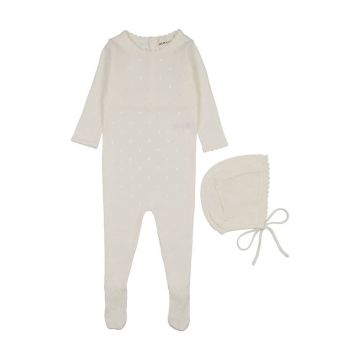 Mema Knits POINTELLE KNIT FOOTIE + BONNET 