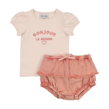 Kin+Kin Denim Baby Girls T-shirt + Bloomer Set Pink Denim