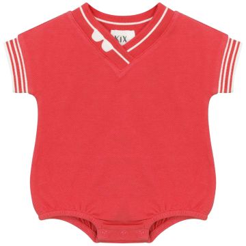 Kix Embroidered Detail Pique Romper Raspberry