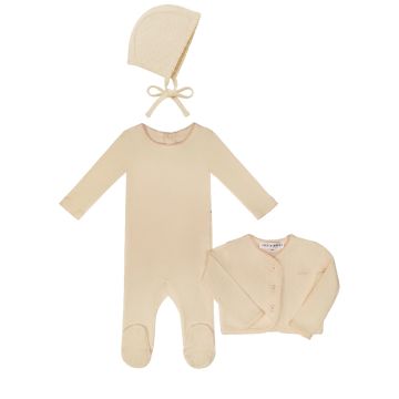 Little Parni Pointelle Cardigan Layette Set+Bonnet