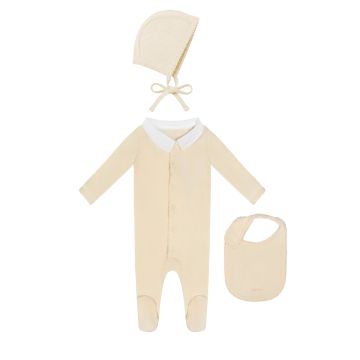 Little Parni Pointelle Collar Footie+Bonnet+Bib