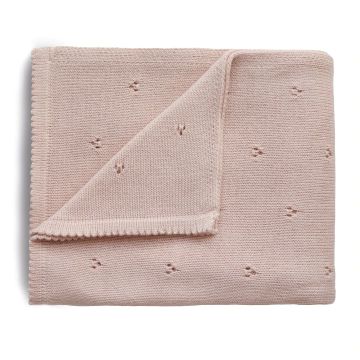 Mushie Knitted Pointelle Blanket Blush