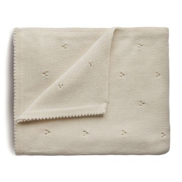 Mushie Knitted Pointelle Blanket Ivory