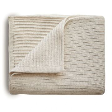 Mushie Knitted Rib Baby Blanket Beige Melange