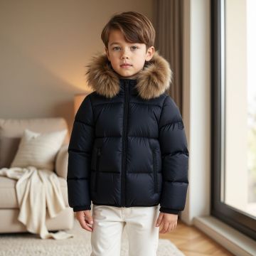 Scotch Bonnet Baby Coat Black with Natural Fur