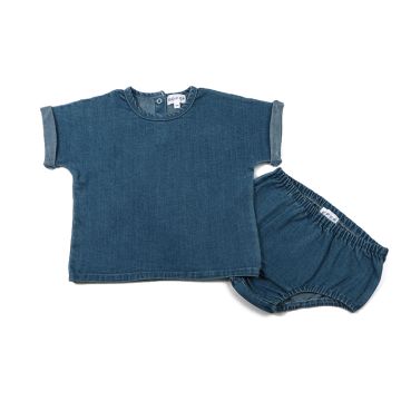 Bopop Denim Snap Baby Set Blue Denim 