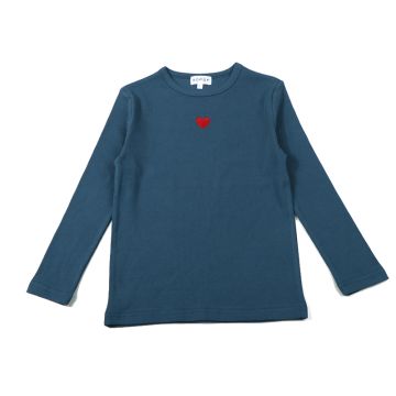 Bopop Denim Scallop Heart Embroidered LS Tee