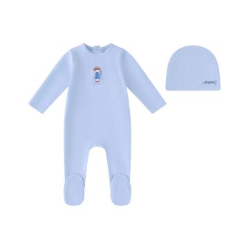 Mini Label Boys Fisherman Footie and Hat- Light Blue
