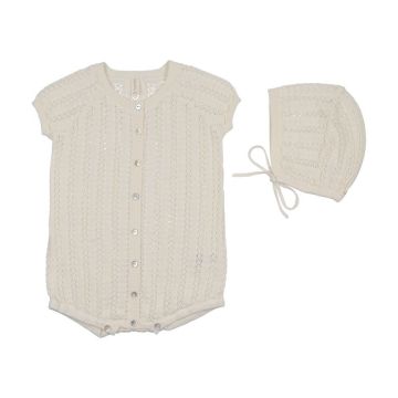 Lilette Crochet Knit Boys Romper and Bonnet Set
