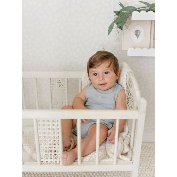 Mon Tresor Linen Bloom Boys Romper Saphire Blue