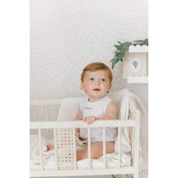 Mon Tresor Linen Bloom Boys Romper Ivory/Blue