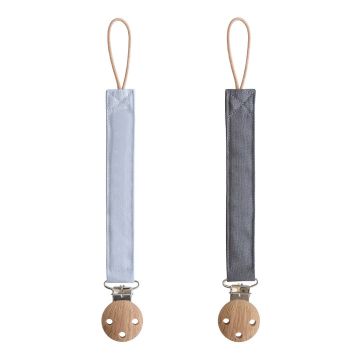 Mushies Linen Pacifier Clip 2pk Powder Blue/Deep Sea