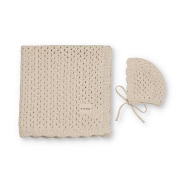 Little Fawn Knit Scalloped Blanket+Bonnet