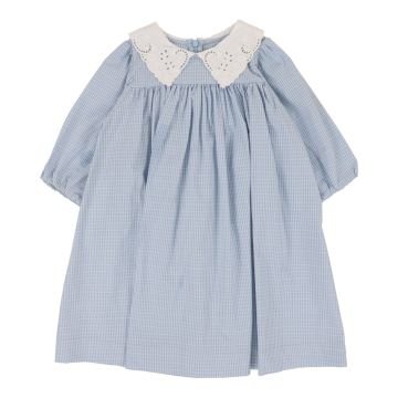 Lil Legs WINDOWPANE DRESS 3/4 Light Blue