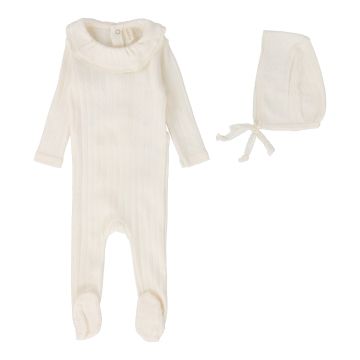 Lilette FINE POINTELLE RUFFLE COLLAR FOOTIE SET MILK