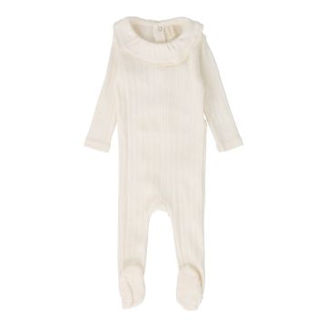 Lilette Fine Pointelle Ruffle Collar Footie - Milk Lilette Fine Pointelle Ruffle Collar Footie - Milk