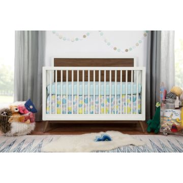 Babyletto Palma Mid-Century 4-in-1 Convertible Crib W/ToddlerBedConversion in WarmWhite/Natural Walnut