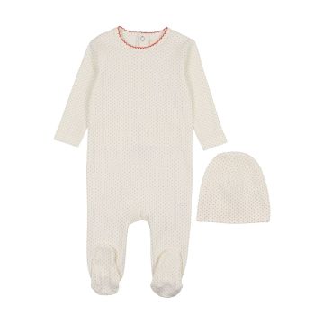 Mema Knits Polka Dot Footie + Beanie